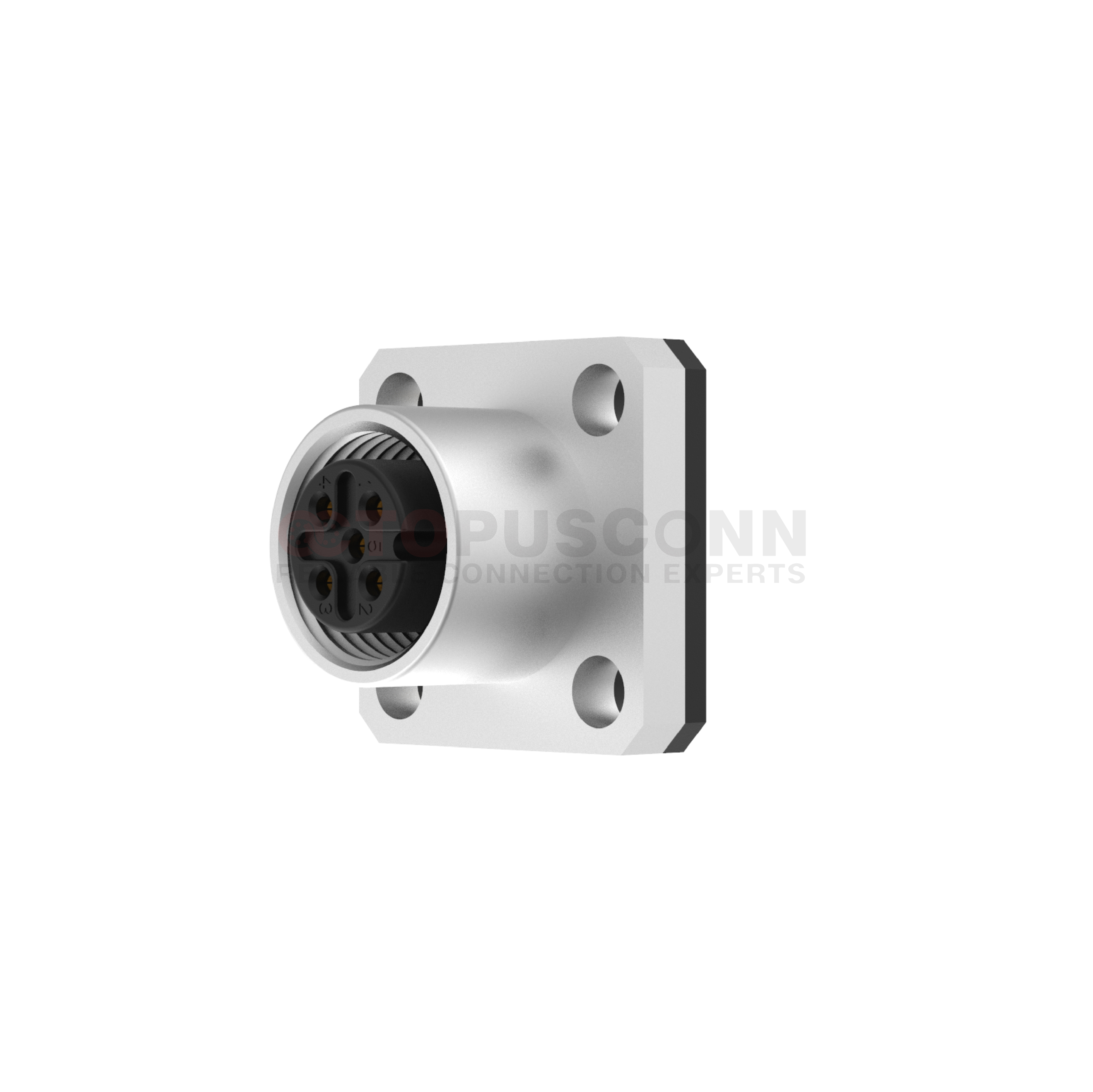 M12 A Coded 2-17PIN Female Solder Connector Square Flange