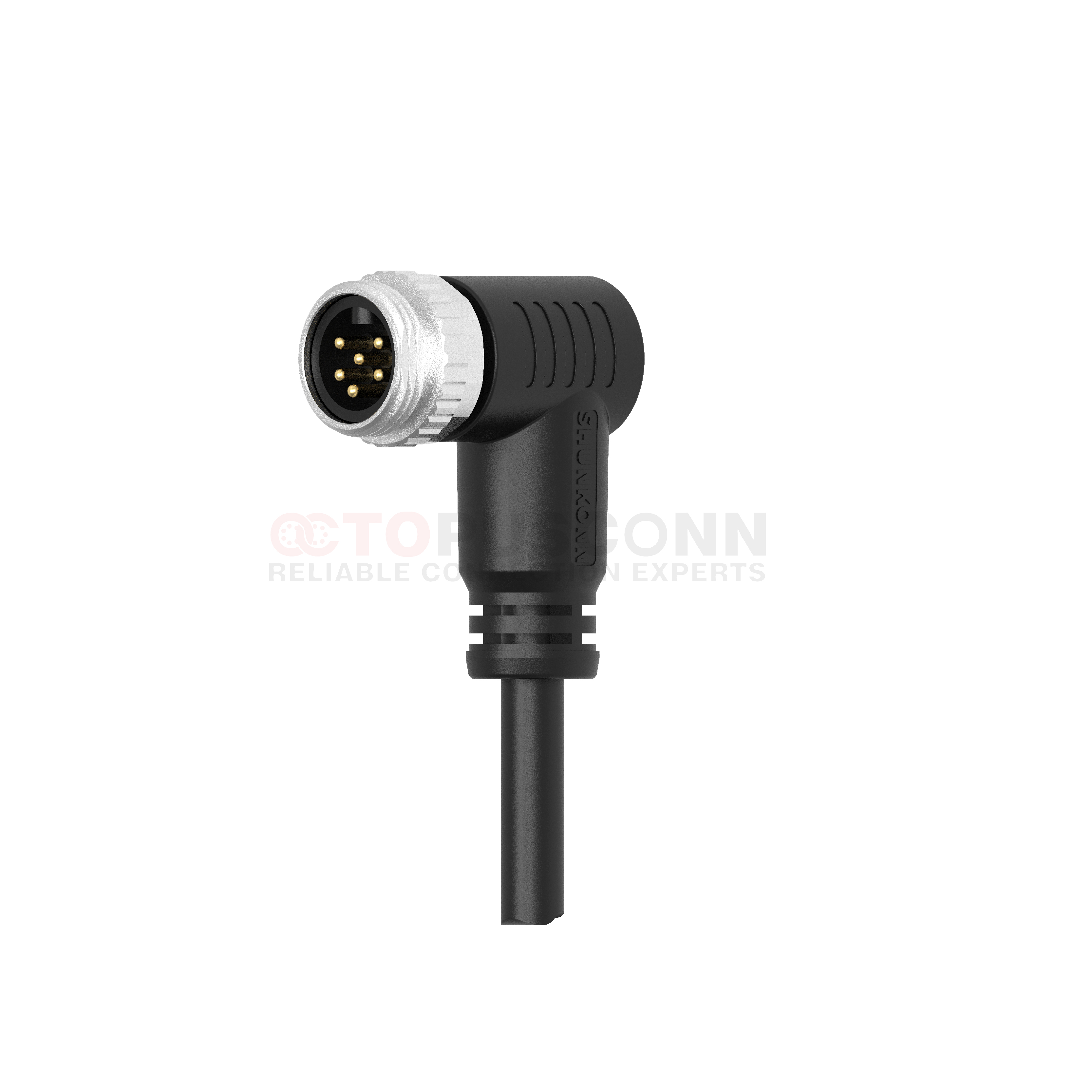 7/8 Circular Connector Cable Right-Angle 90-Degree  Rubber Overmolded 4-PIN Male Wire-Soldered