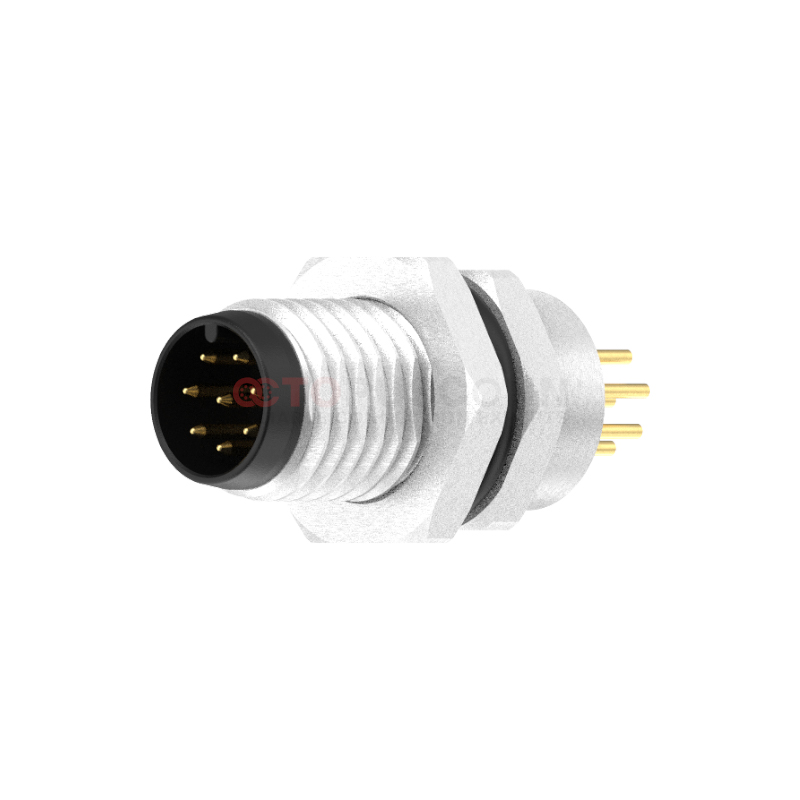 M8系列A编码连接器板后安装3-8PIN公头插板式M8×1.0