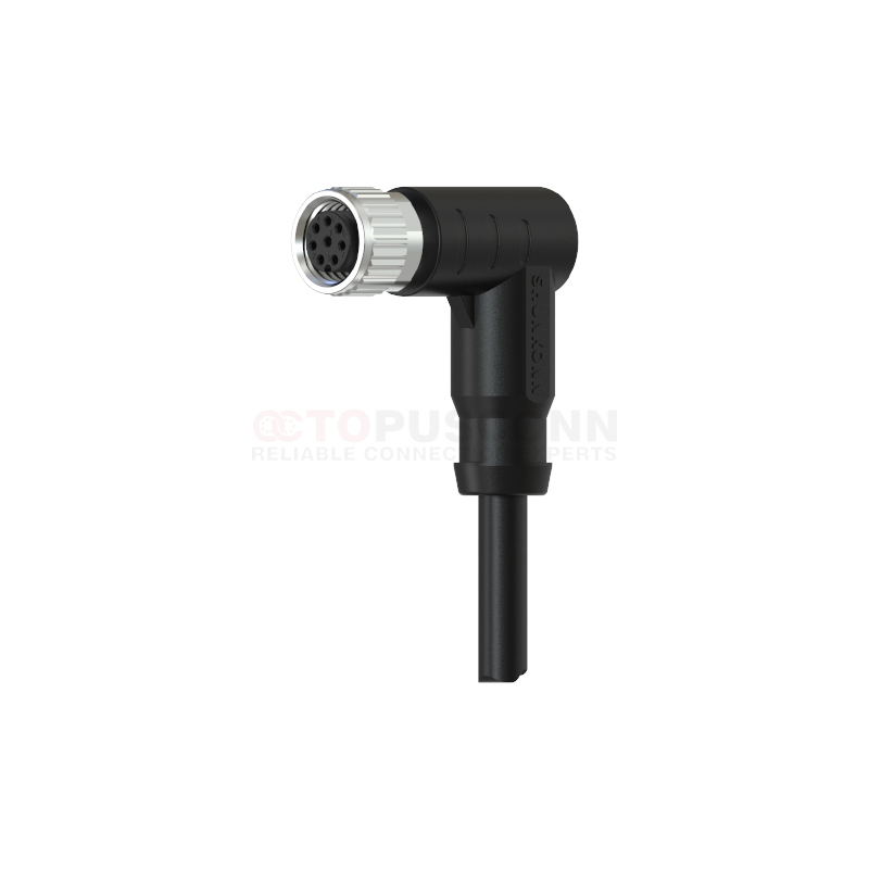 M8系列A编码连接线弯脚90度包胶成型式3-8PIN母头焊线