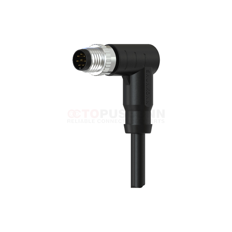 M8系列A编码连接线弯脚90度包胶成型式3-8PIN公头焊线