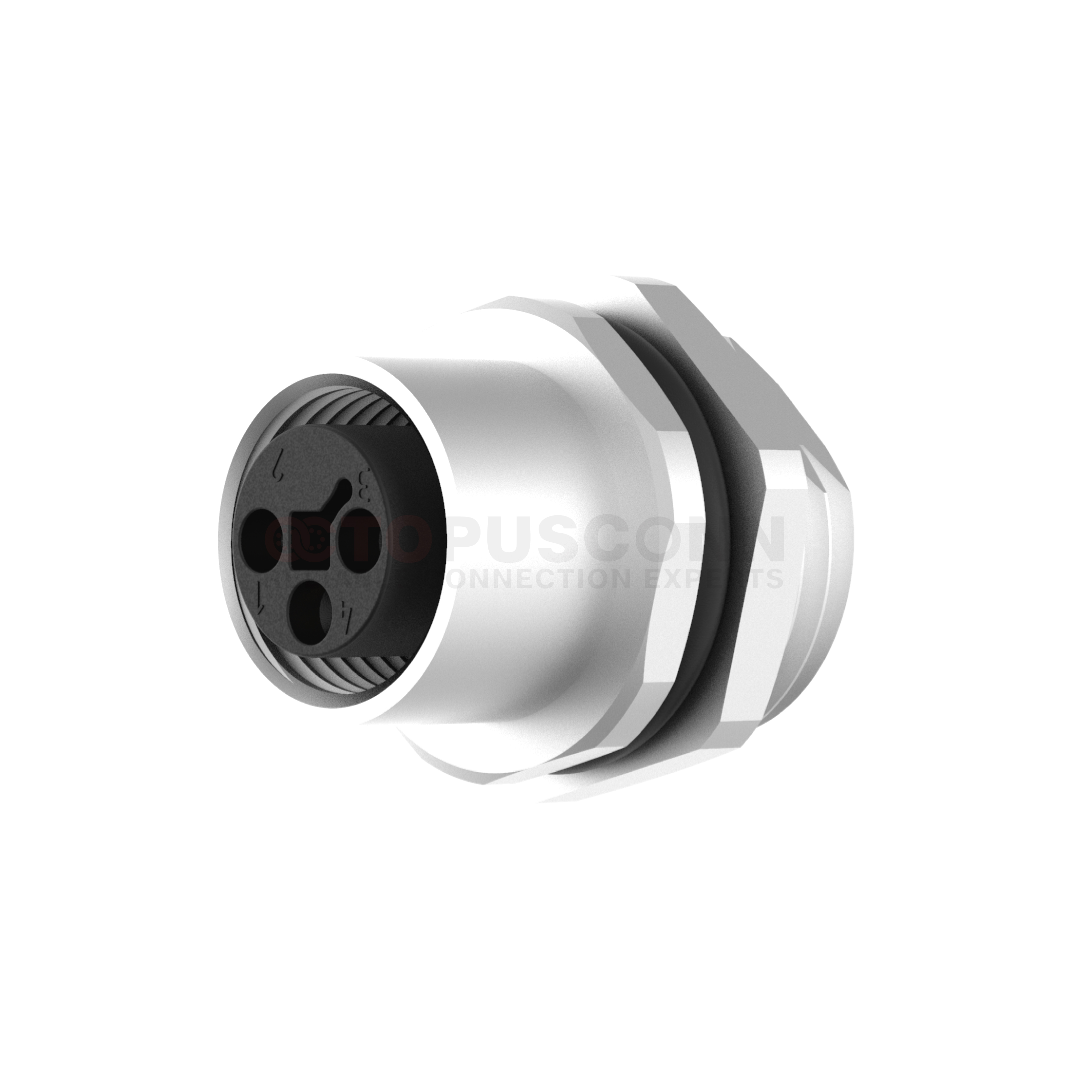 M12  T-Code Connector Front Panel Mount 2-4 PIN Female Soldered Type M16*1 