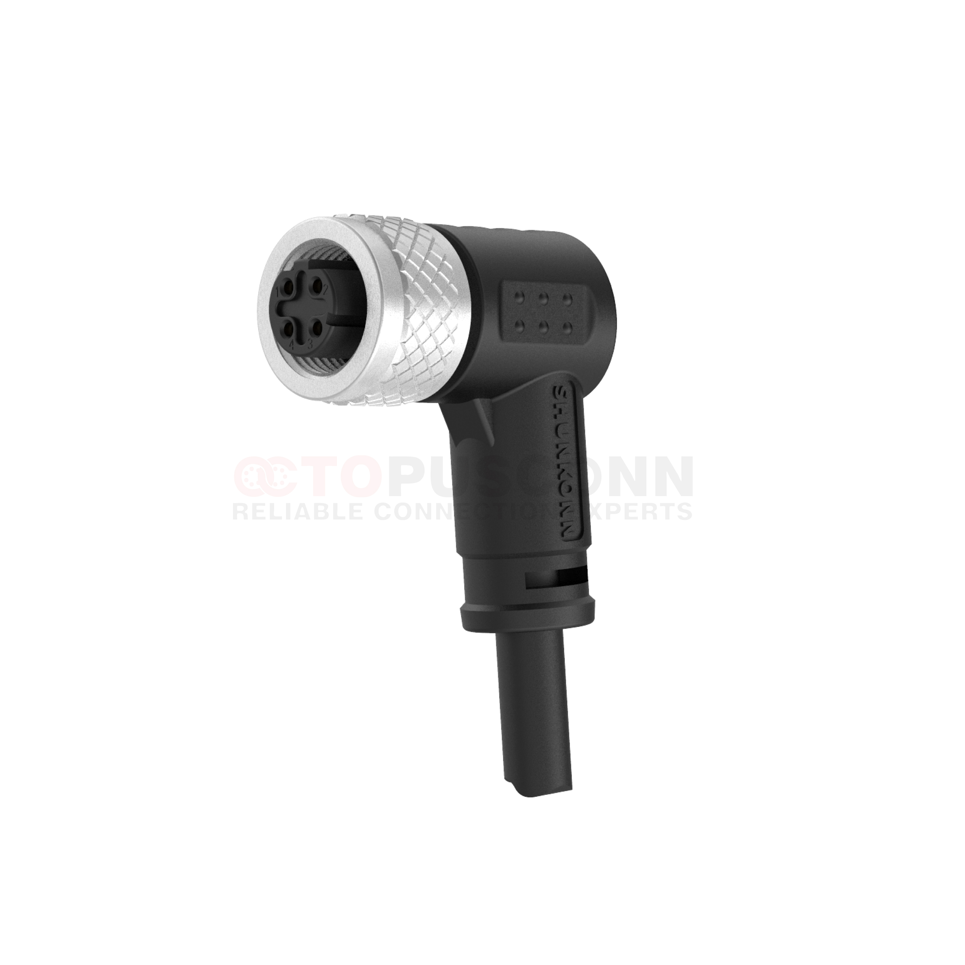 M12 D Coded Connection Cable Right Angle Overmolded Type 4PIN Female Solder Type