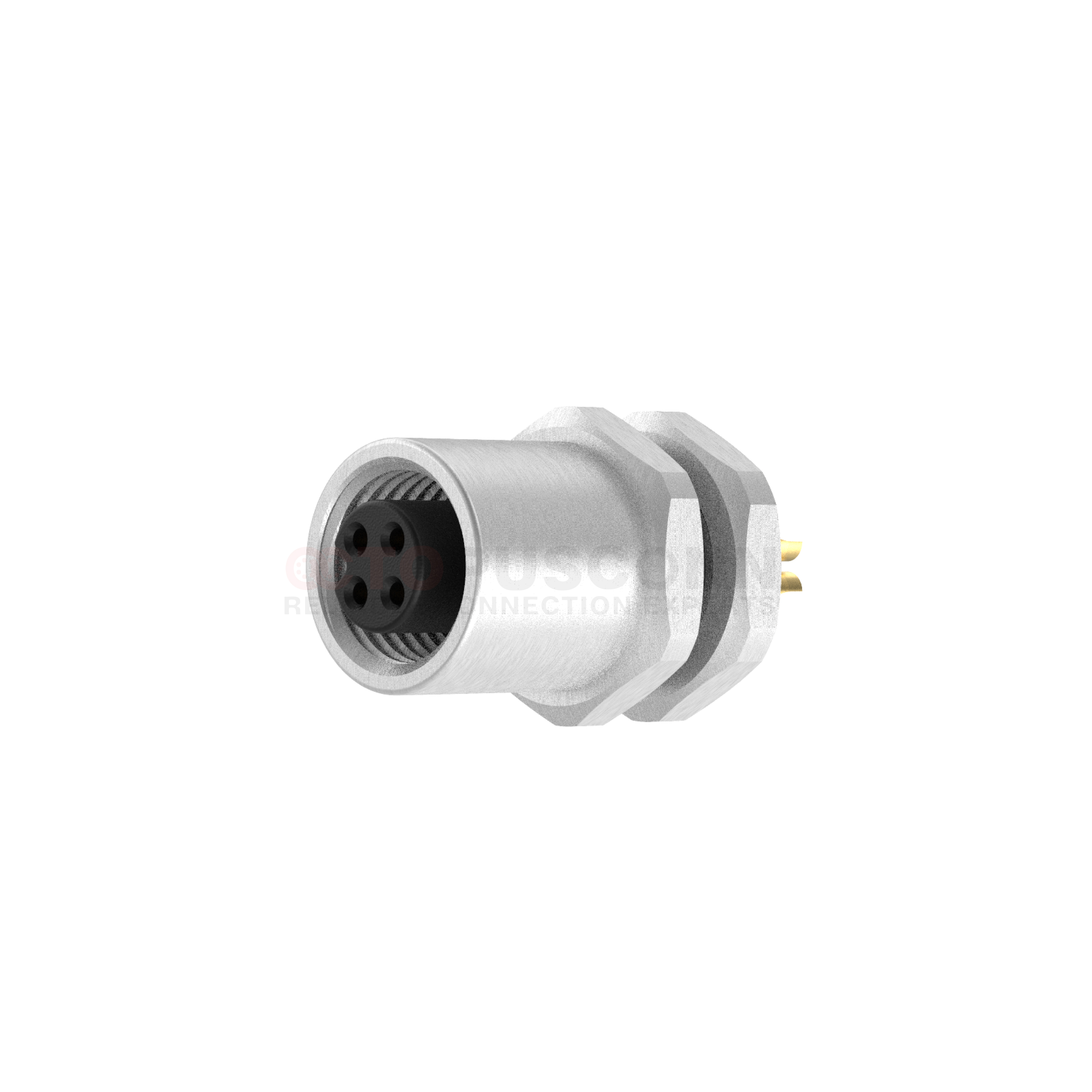 M5 circular connector female end, panel - mounted, front - of - board installation, 3 - 4 pins, wire - soldering type