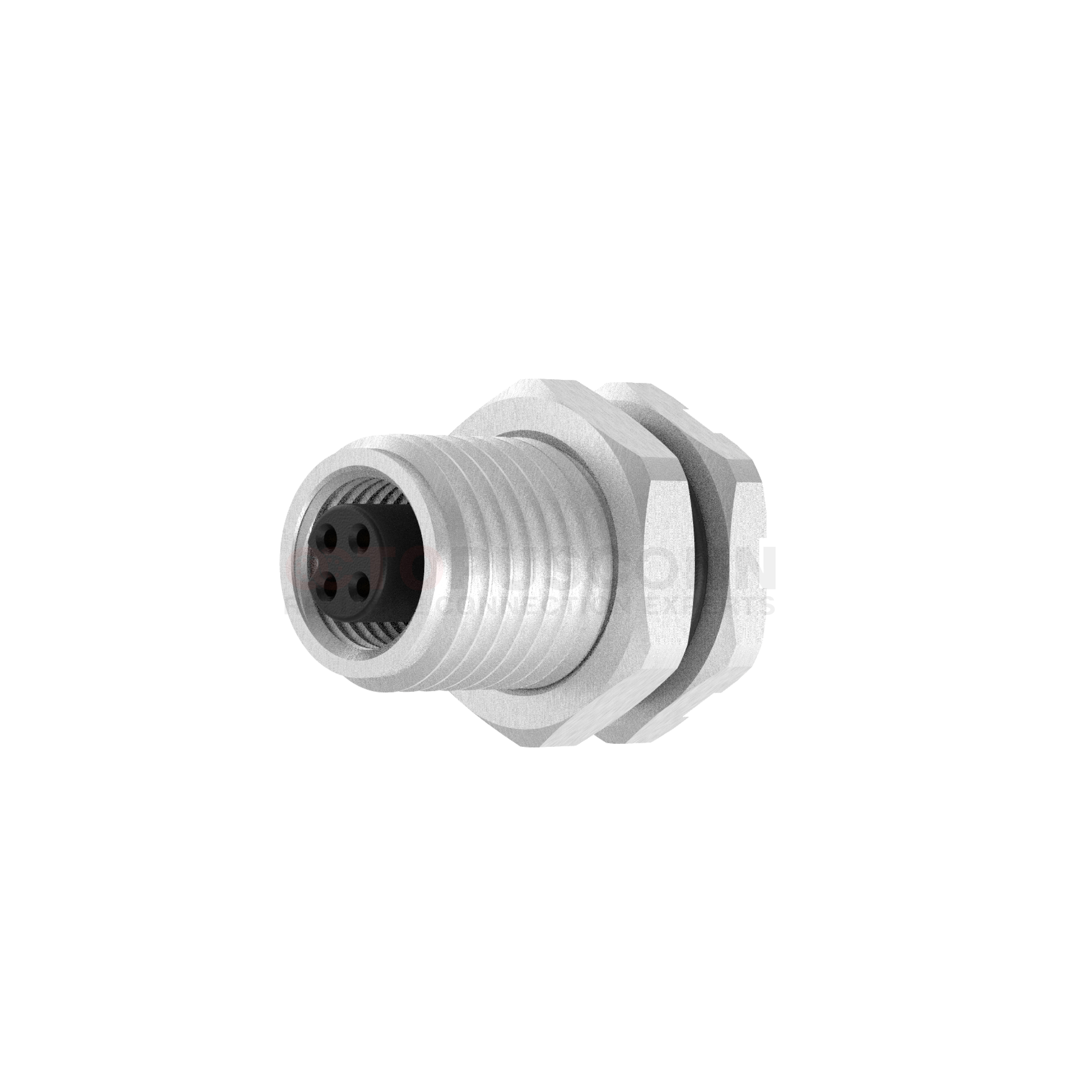 M5 circular connector female end, panel - mounted, rear - of - board installation, 3 - 4 pins, wire - soldering type