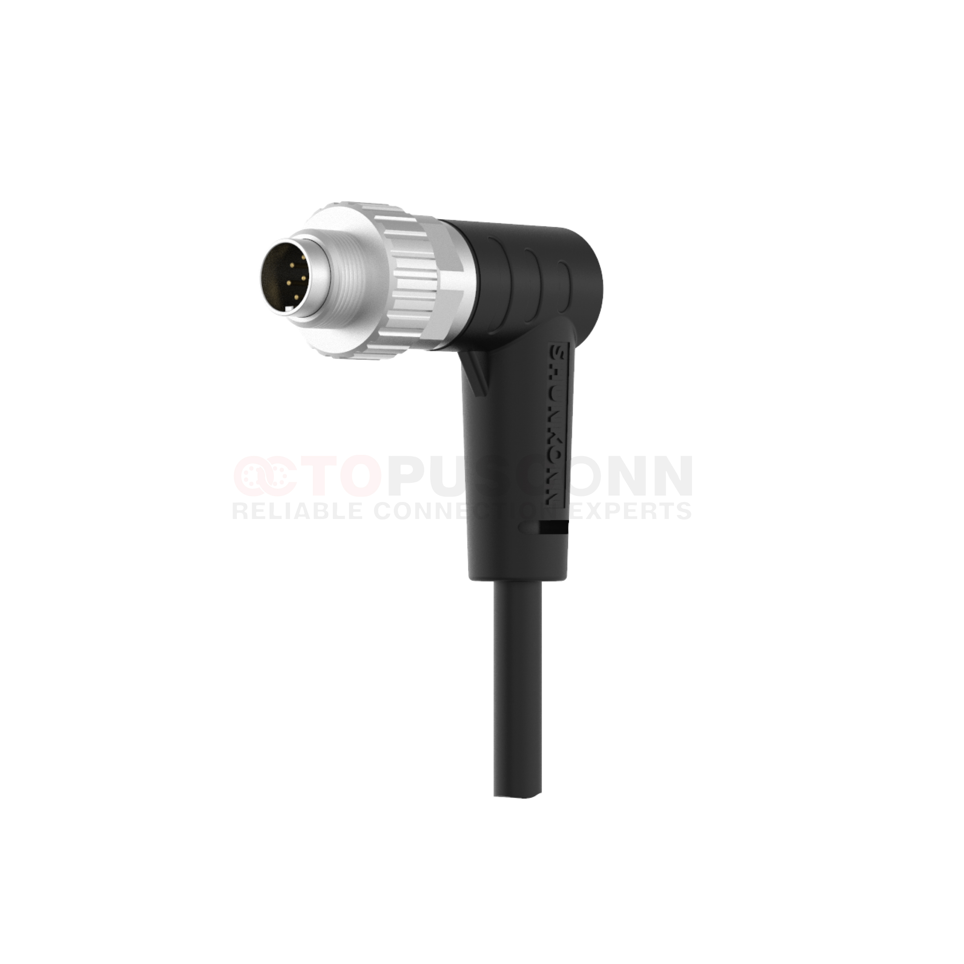 M9  A-Code Connector Cable  Right-Angle 90-Degree  Rubber Overmolded  2-8 PIN Male  Wire-Soldered