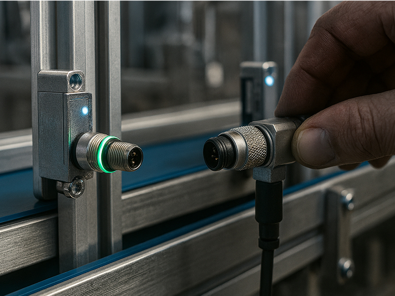 M12 圆形连接器与传感器相连