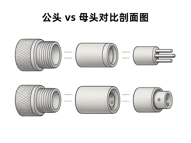 公头与母头连接器的剖面图对比