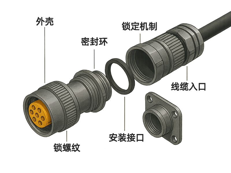 工业圆形连接器详细标注图
