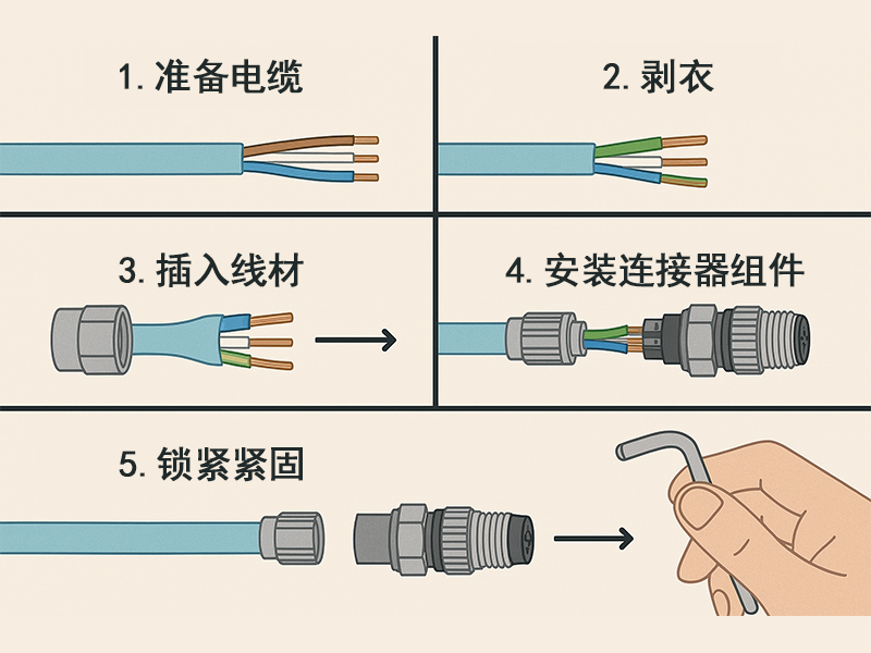 M12 连接器分步安装指南