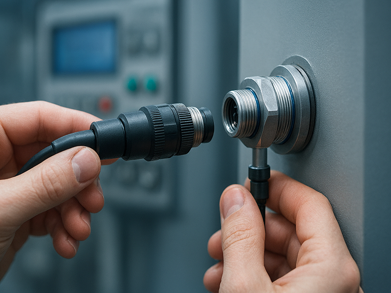 配有 M16 圆形连接器的工业控制面板