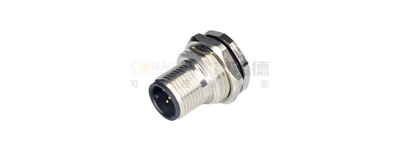 M12圆形连接器A扣公端板后安装焊线式M16螺牙