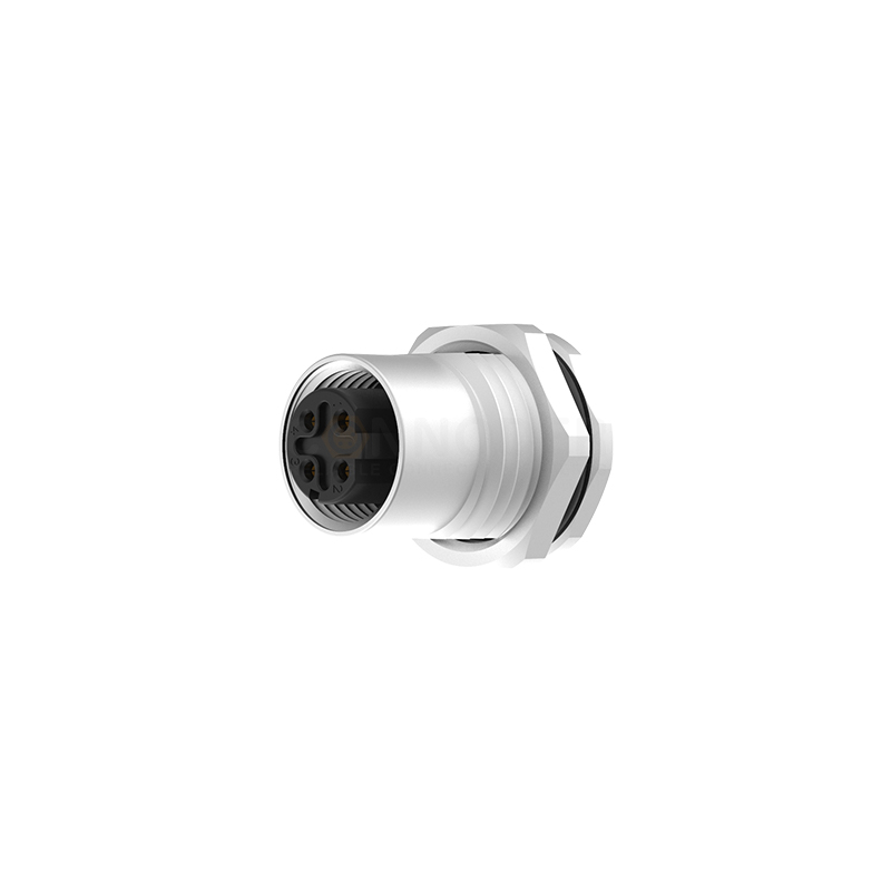 M12 D Coded Connectors Plate Rear Mount 4PIN Female Solder Type M16*1.5 ...