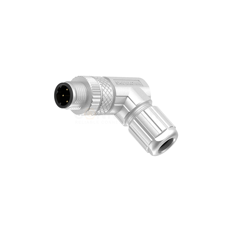 M12 D Coded Connectors Right Angle Metal Assembled 4PIN Male Solder Type PG7