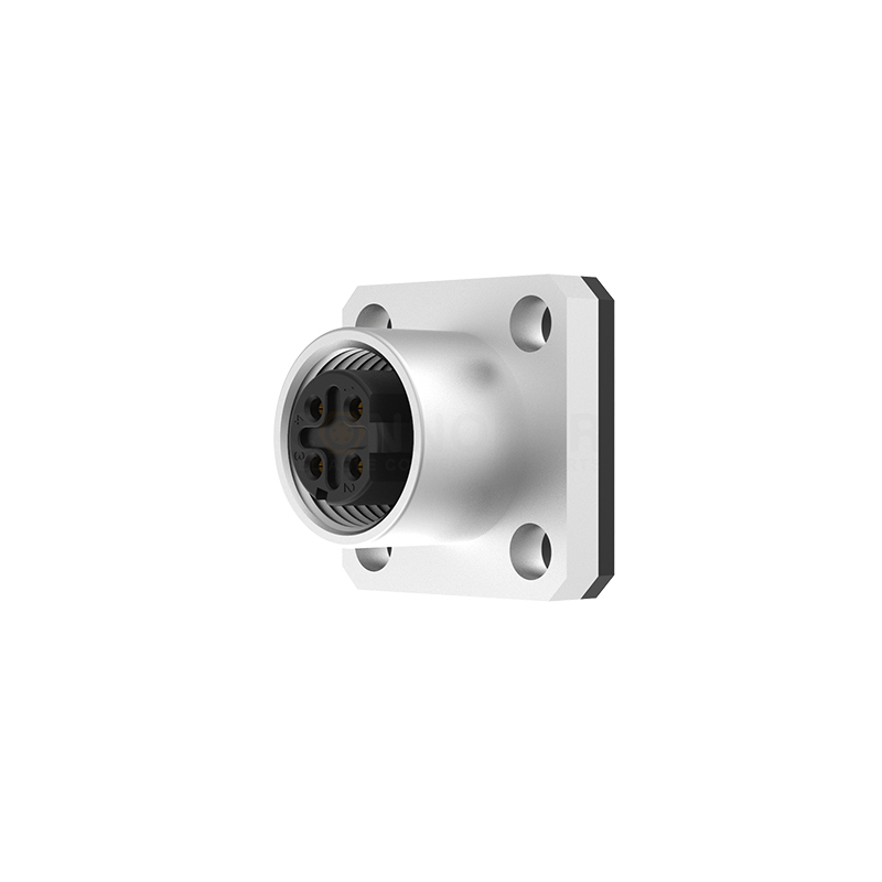 M12 D Coded Connectors Square Flange 4PIN Female Solder Type 14*14  