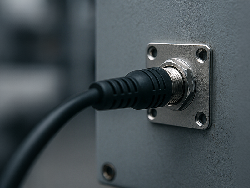 安装在金属控制面板上的法兰式 M12 面板连接器