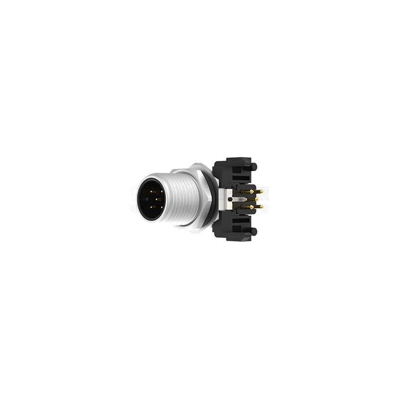 M12A编码连接器板后安装5PIN公头插板式M12*1 带屏蔽