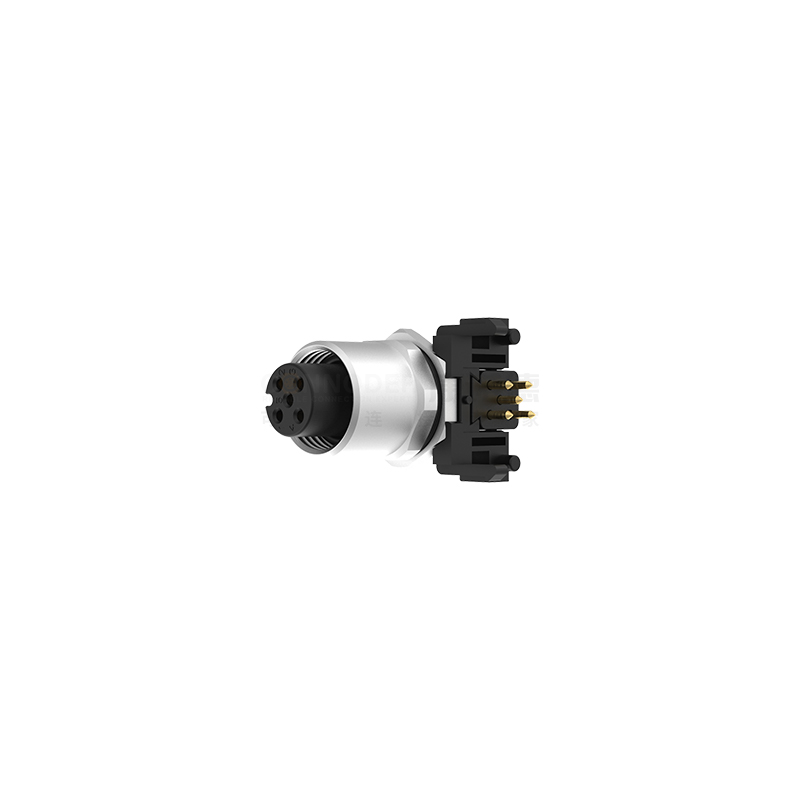M12A编码连接器板后安装5PIN母头插板式M12*1 不带屏蔽
