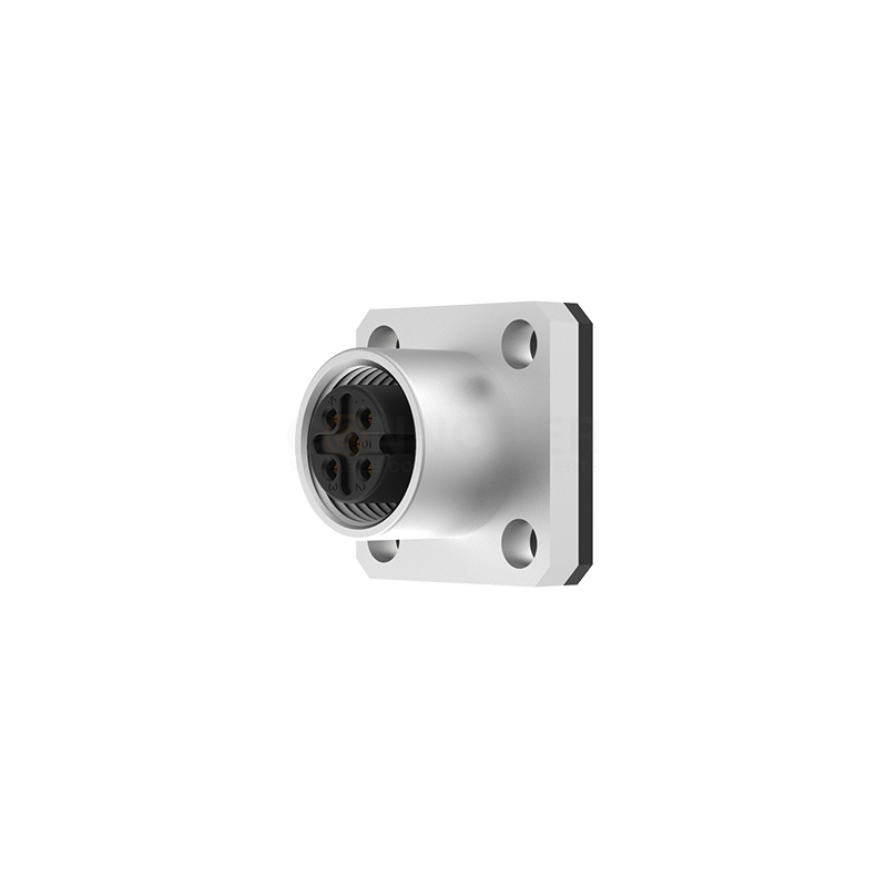 M12 A Coded 2-17PIN Female Solder Connector Square Flange