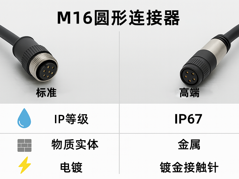 高端 M16 圆形连接器与标准 M16 圆形连接器的对比
