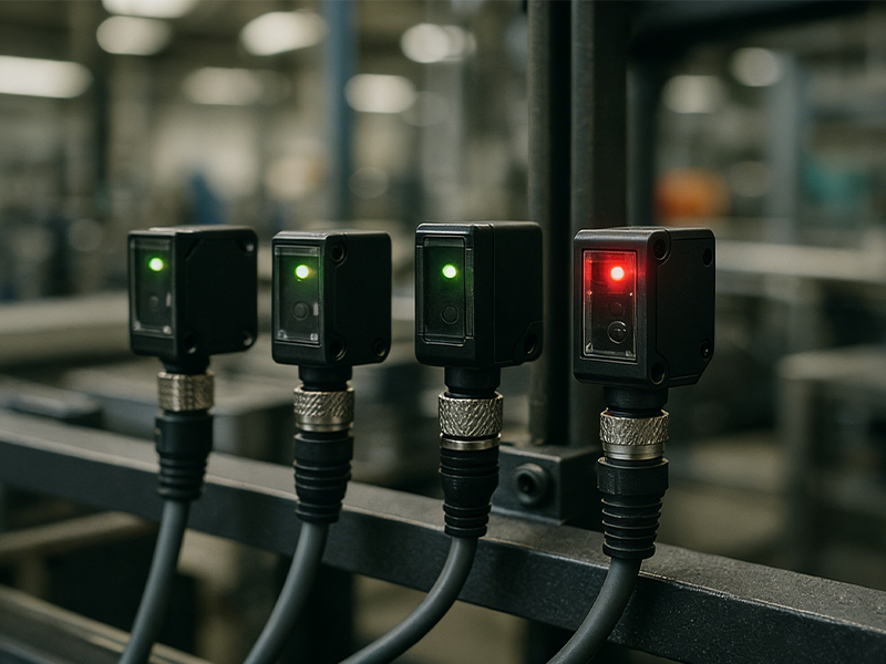 M5 圆形连接器安装在微型传感器上