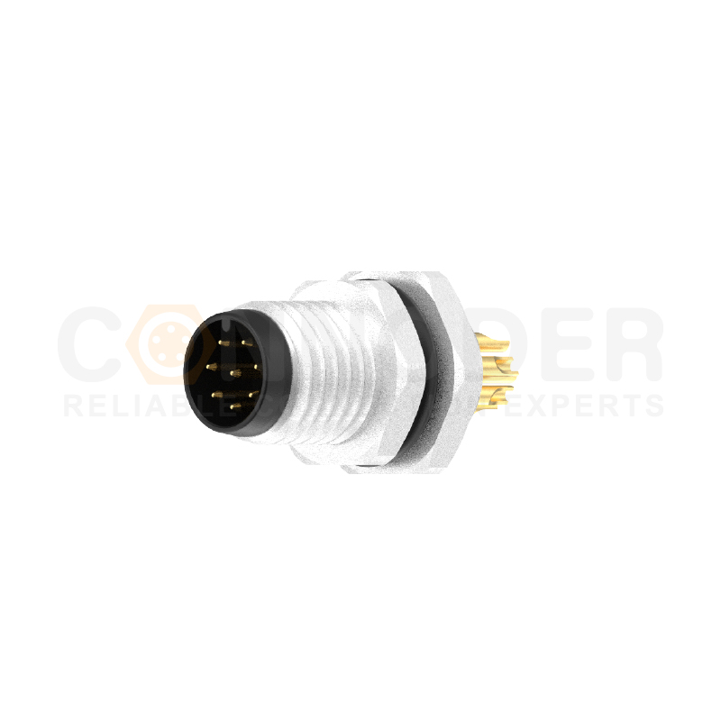 M8圆形连接器A编码公端面板式板前安装3-8芯焊线式M8*0.5