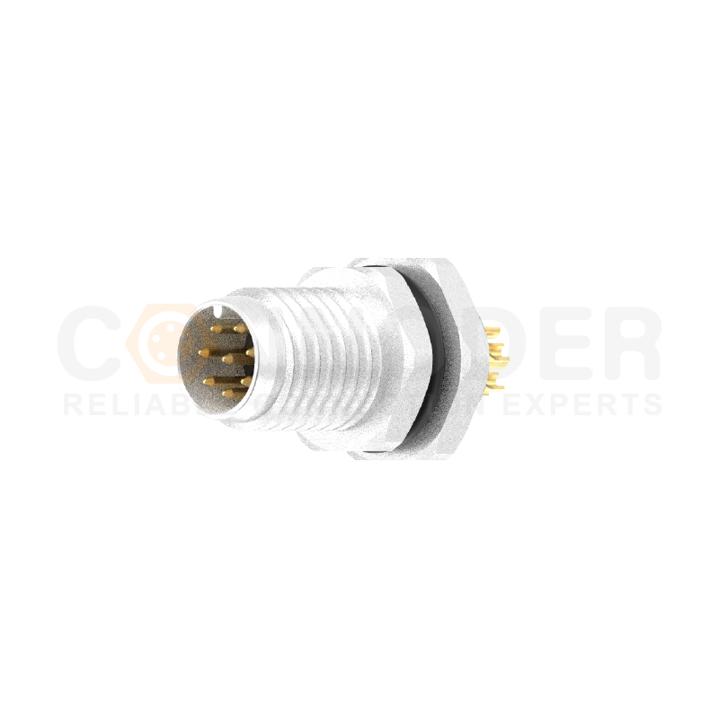 M8圆形连接器A编码公端面板式板前安装3-8芯焊线式M8*0.5金属头