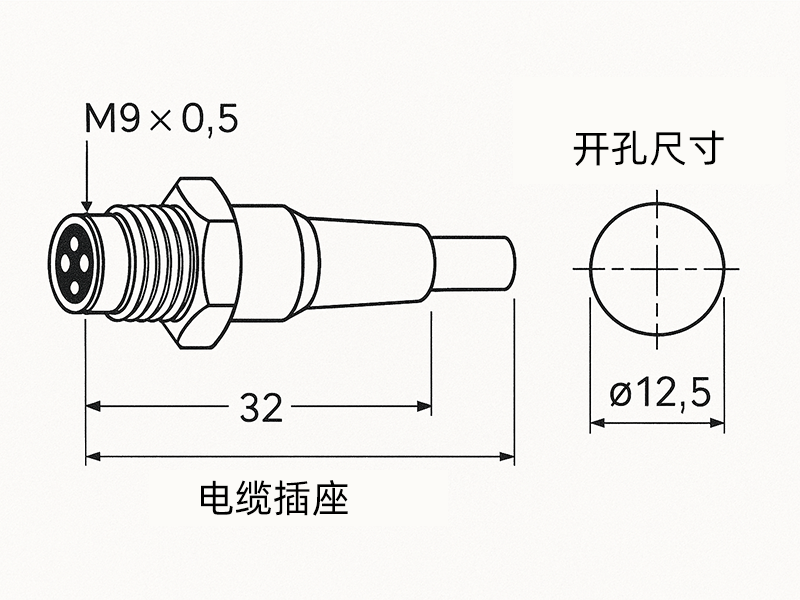 M9 圆形连接器的规格尺寸