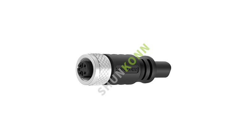 SKM12D系列 M12D编码连接线直立包胶成型式4PIN母头焊线