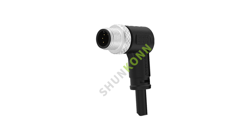 SKM12A系列 M12A编码连接线弯脚90度包胶成型式6PIN公头焊线