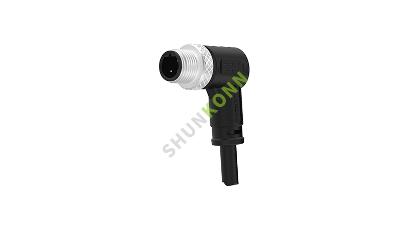SKM12B系列 M12B编码连接线弯脚90度包胶成型式3PIN公头焊线