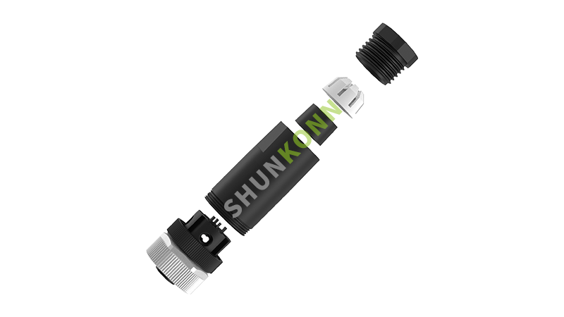 SKM12A系列 M12A编码连接器直式塑胶组装2PIN母头螺钉式PG9