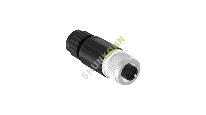 SKM12A系列 M12A编码连接器直式塑胶组装4PIN母头焊接式PG7