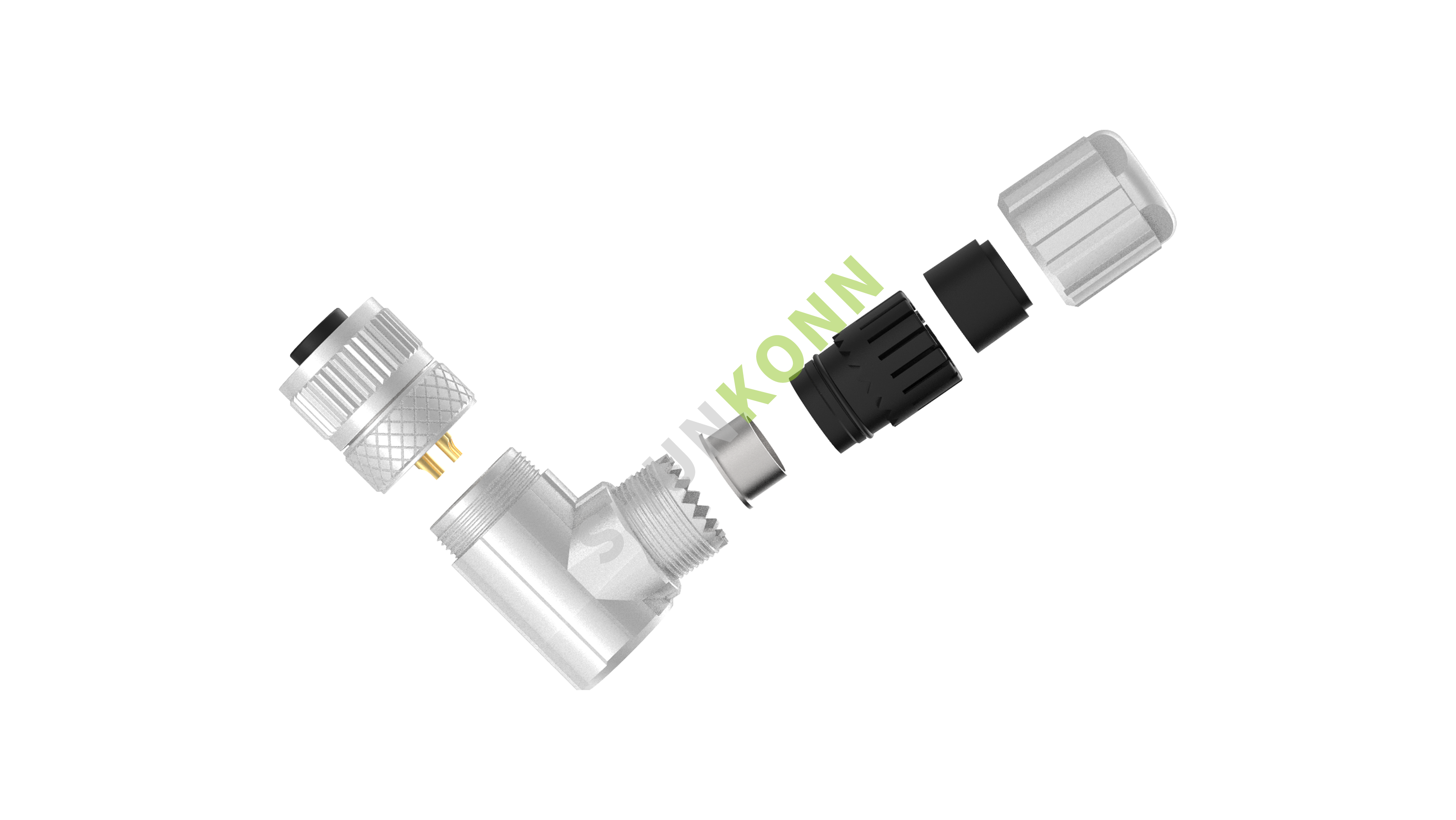 SKM12A系列 M12A编码连接器弯式金属组装4PIN母头焊接式PG7