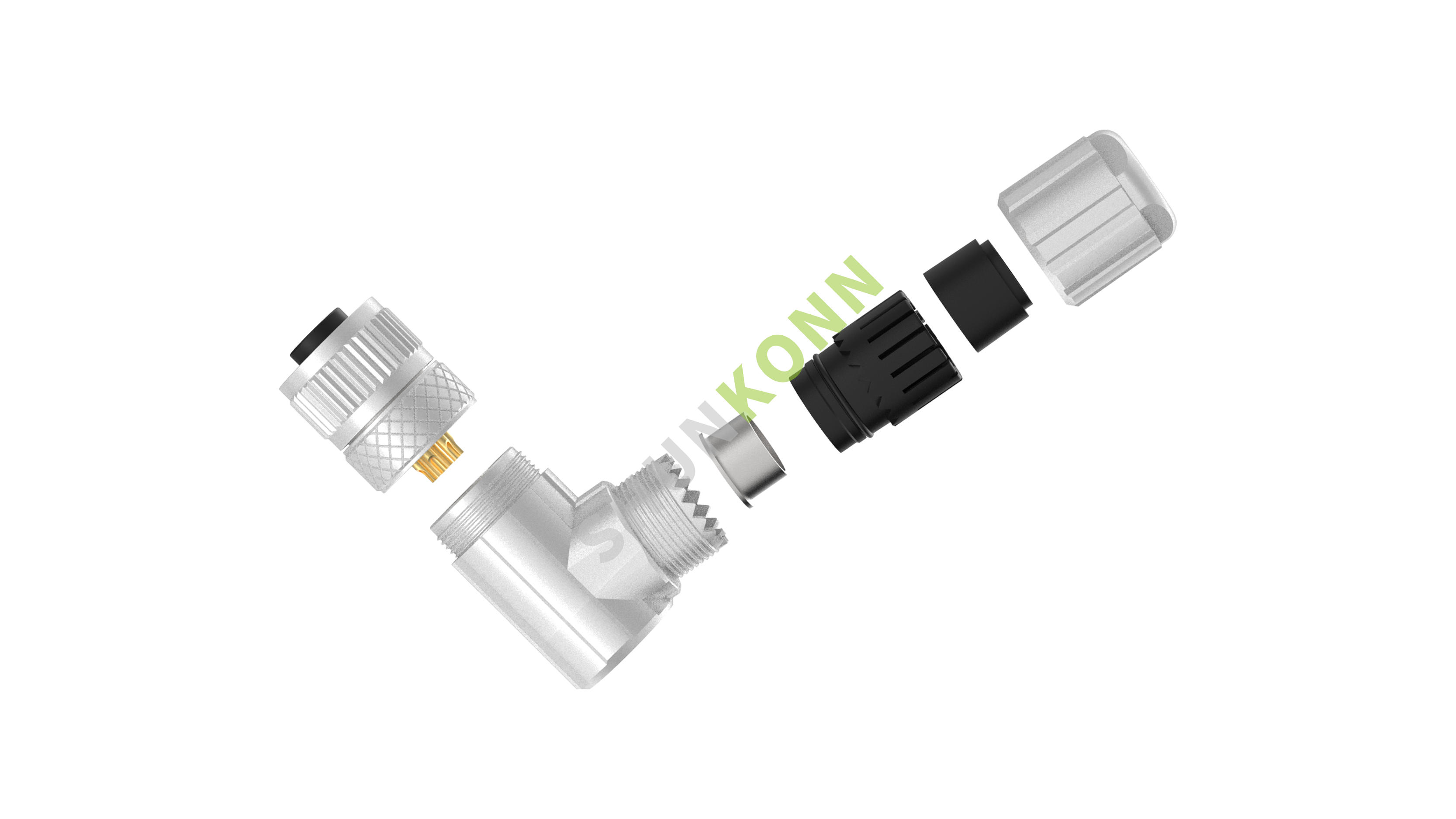 SKM12A系列 M12A编码连接器弯式金属组装6PIN母头焊接式PG7