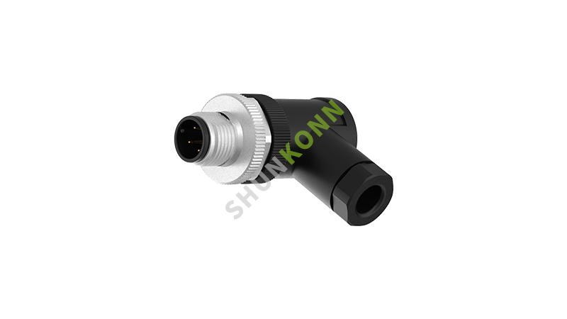SKM12A系列 M12A编码连接器直角塑胶组装4PIN公头螺钉式PG7