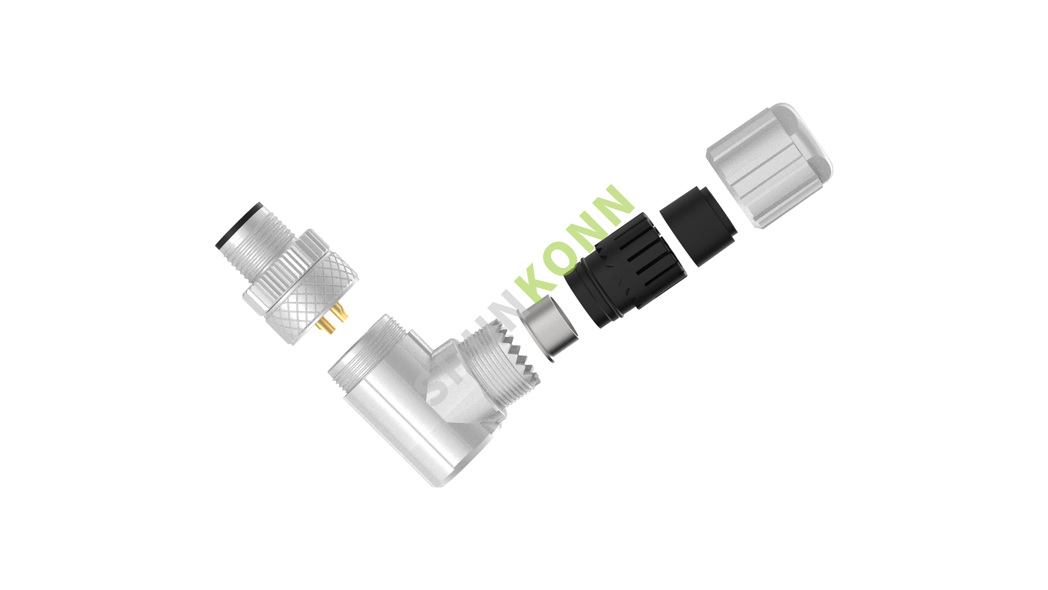 SKM12A系列 M12A编码连接器弯式金属组装4PIN公头焊接式PG7