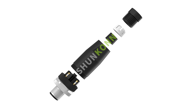 SKM12A系列 M12A编码连接器直式塑胶组装6PIN公头螺钉式PG7