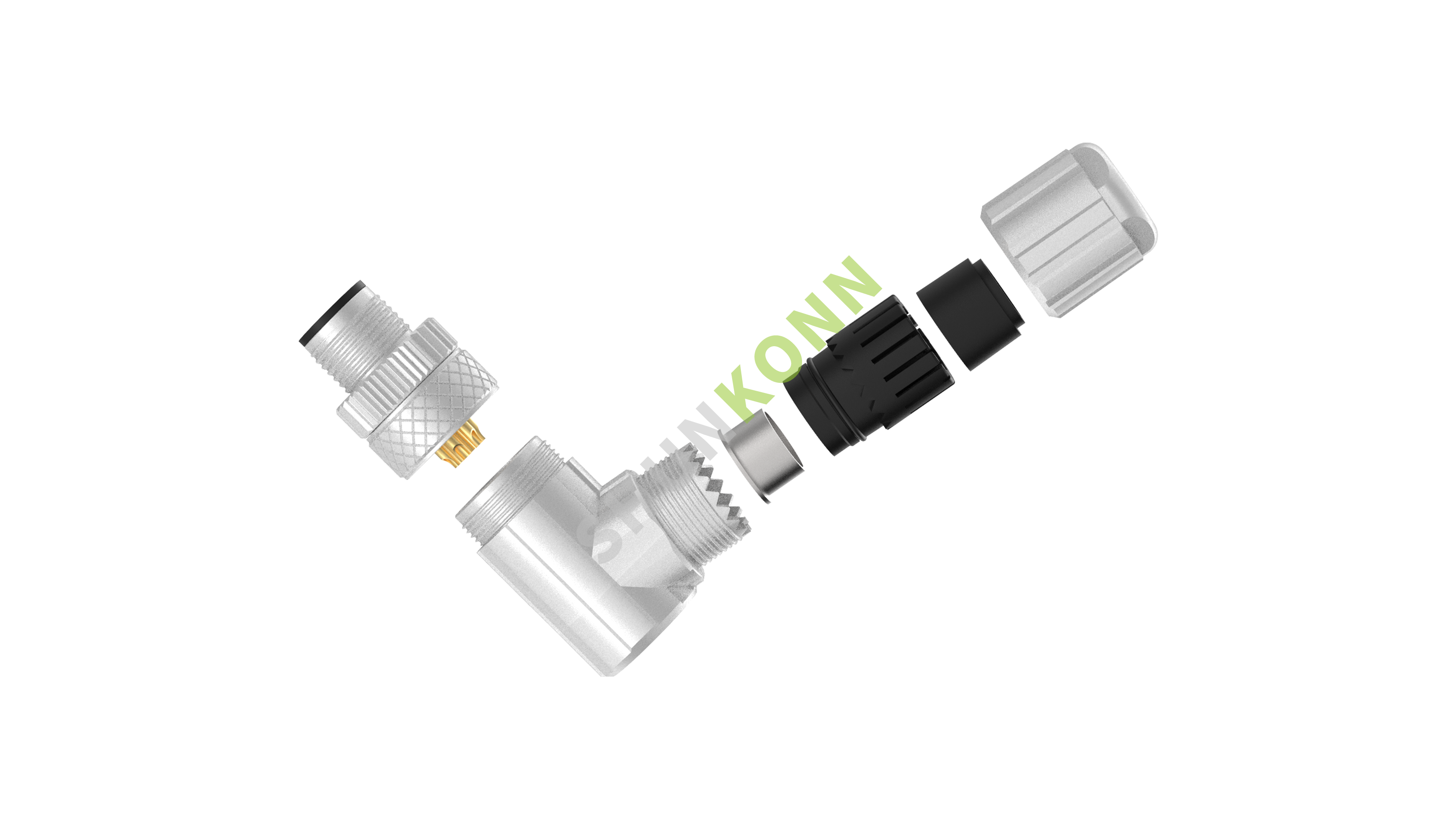 SKM12A系列 M12A编码连接器弯式金属组装6PIN公头焊接式PG7