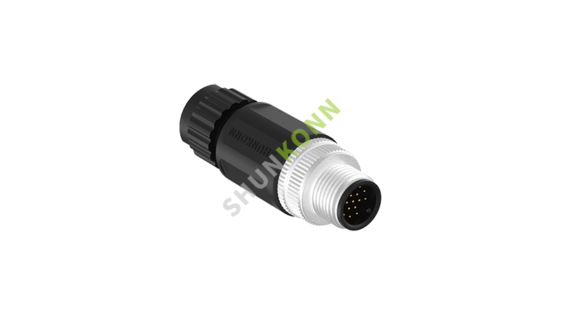 SKM12A系列 M12A编码连接器直式塑胶组装17PIN公头焊接式PG7