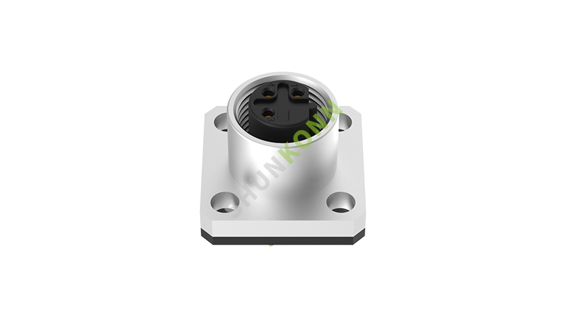 SKM12 B Series M12 B Coded Connectors Square Flange 3PIN Female Solder Type 14*14  