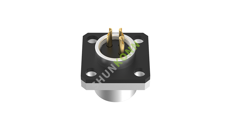 SKM12 B Series M12 B Coded Connectors Square Flange 3PIN Female Solder Type 14*14  