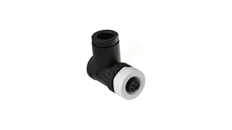 SKM12B系列 M12B编码连接器直角塑胶组装3PIN母头螺钉式PG9