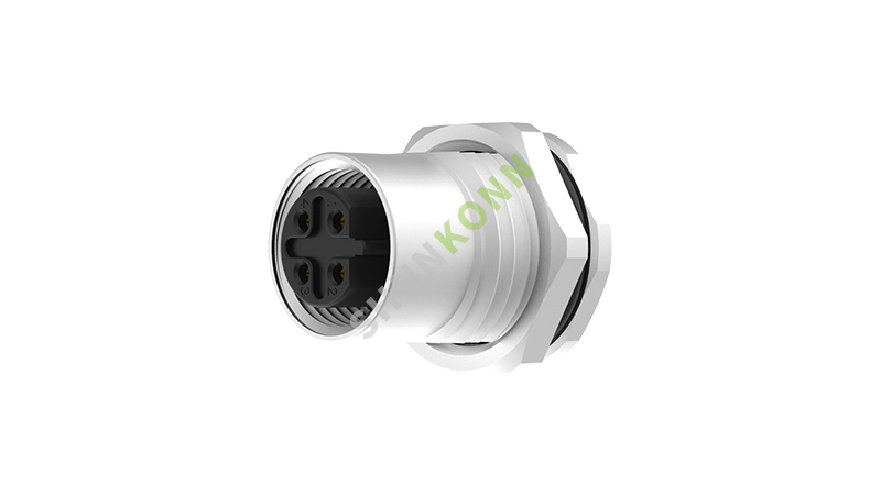 SKM12B系列 M12B编码连接器板后安装4PIN母头插板式M16*1.5