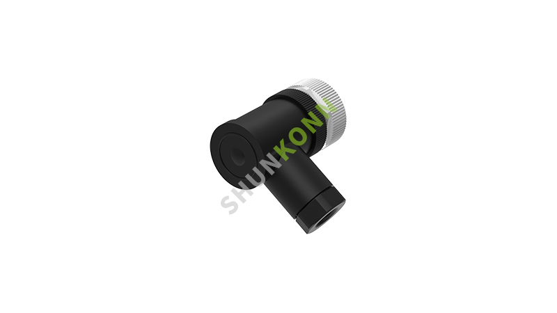 SKM12B系列 M12B编码连接器直角塑胶组装5PIN母头螺钉式PG7