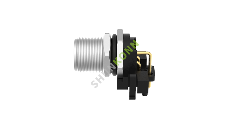 SKM12B系列 M12B编码连接器板后安装3PIN公头插板式M12*1 不带屏蔽
