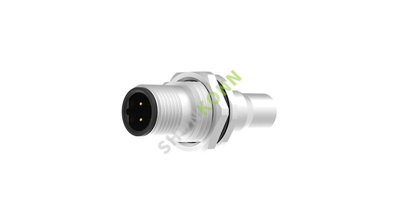 SKM12B系列 M12B编码连接器板后安装4PIN公头焊接式M16*1.5带屏蔽罩