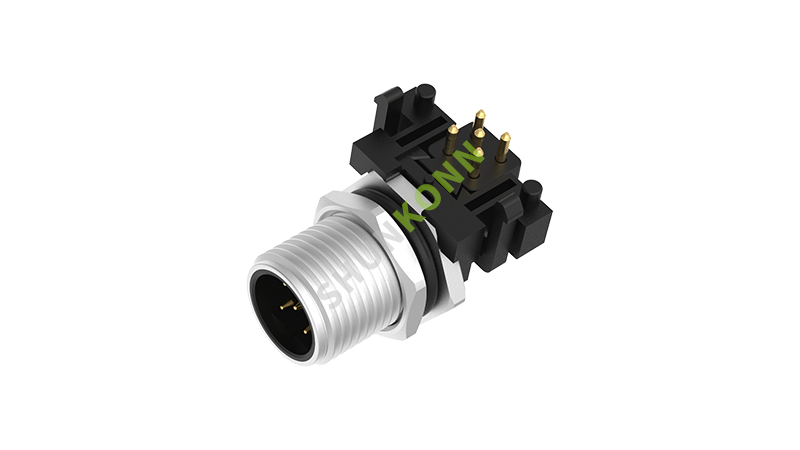 SKM12B系列 M12B编码连接器板后安装5PIN公头插板式M12*1 带屏蔽