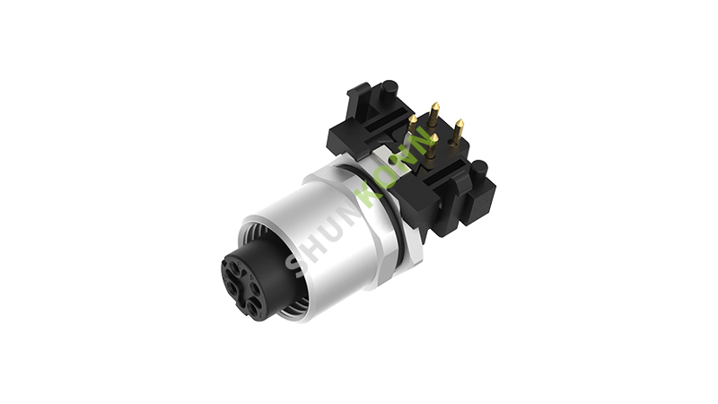 SKM12D系列 M12D编码连接器板后安装4PIN母头插板式M12*1 不带屏蔽