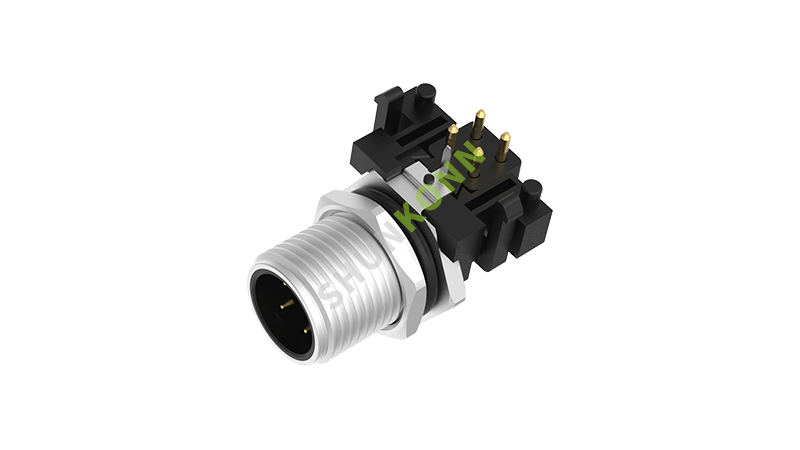 SKM12D系列 M12D编码连接器板后安装4PIN公头插板式M12*1 带屏蔽